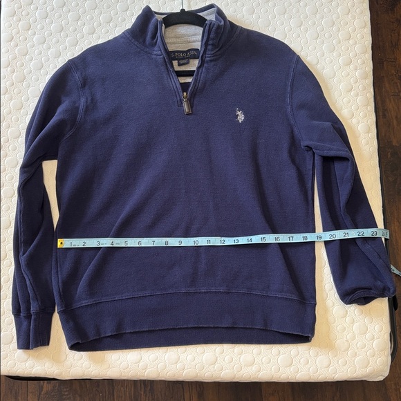 U.S. Polo Assn. Men's Dark Blue 1/4 Zip Mock Neck Flatback Pullover Sweater - Picture 7 of 13